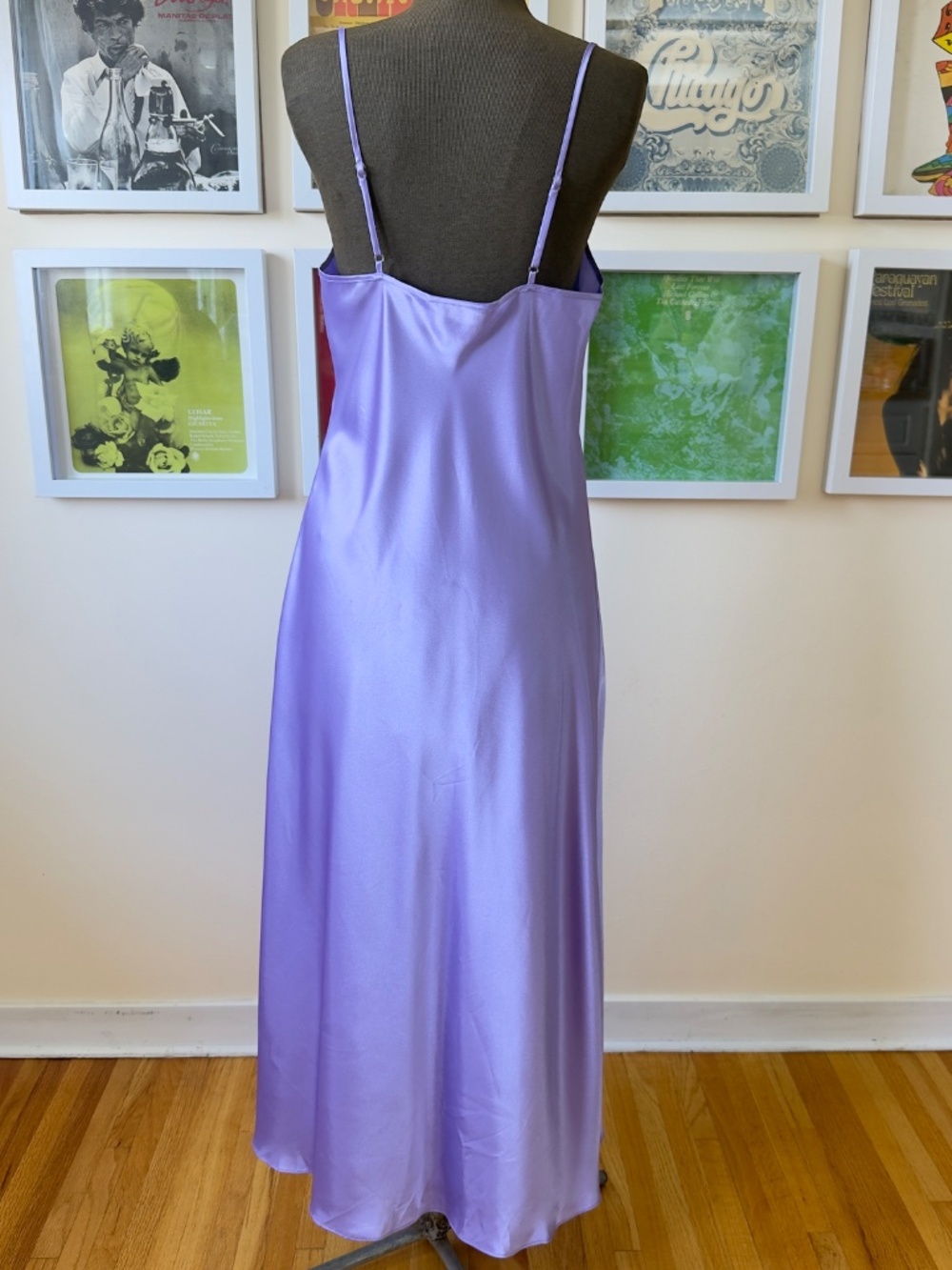 Vintage Lilac Satin Slip Maxi Dress | Y2K Lavender Floral Slip | 90s Minimalist - Picture 2 of 7